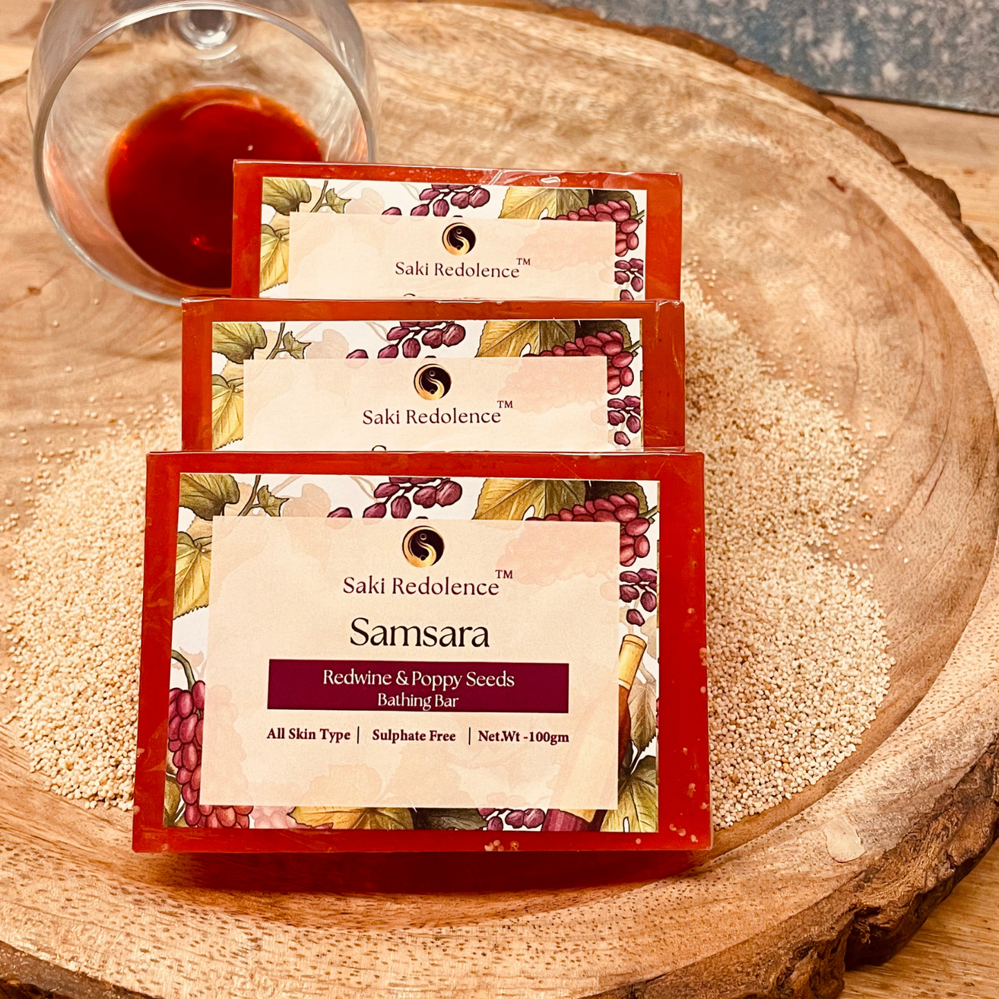 Samsara Redwine & Poppy Seeds Soap โ Antioxidant-Rich Soap with Red wine & Exfoliating Poppy Seeds(100gm)