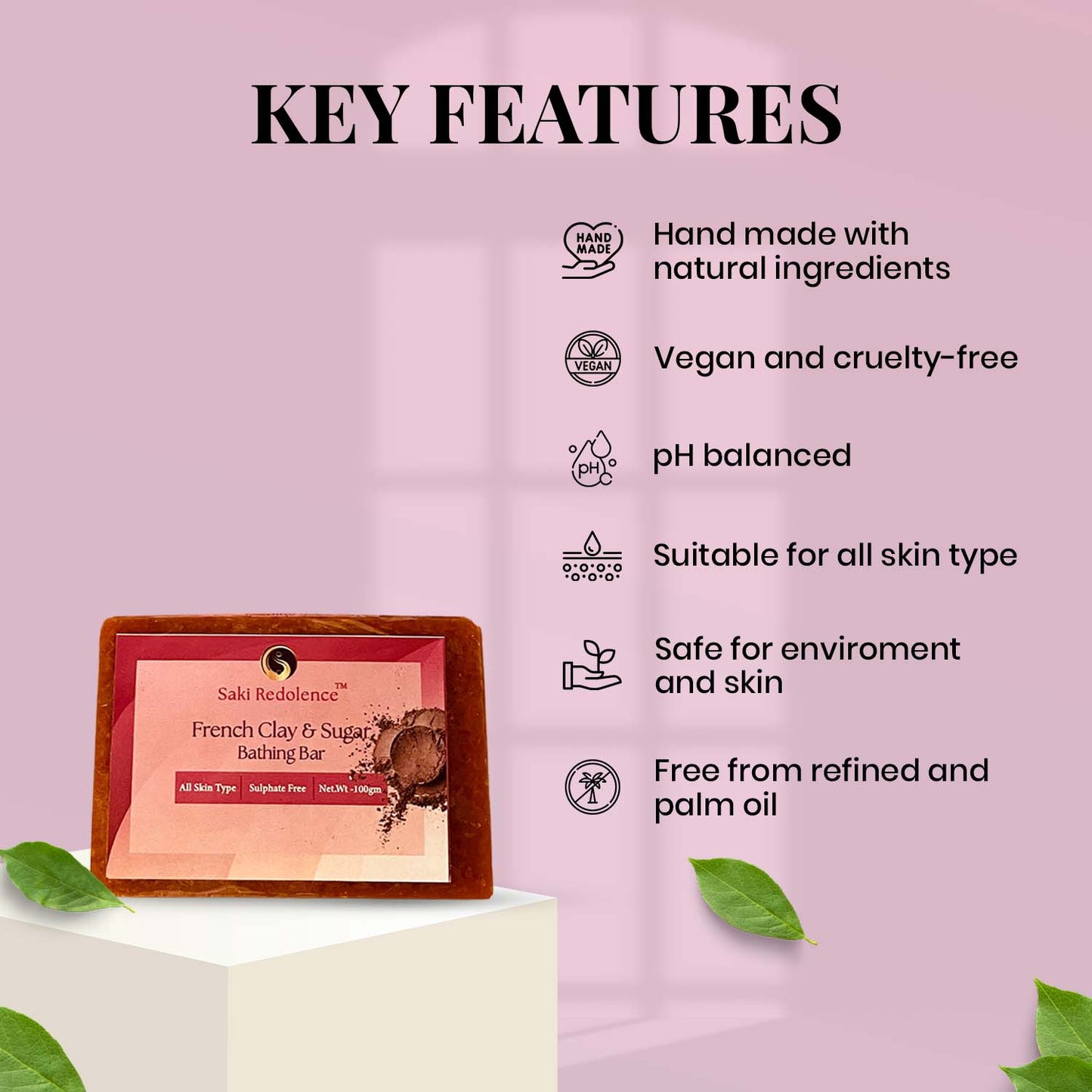 French Clay & Sugar Soap โ Gentle Exfoliating French Clay Soap for Sensitive Skin (100gm)