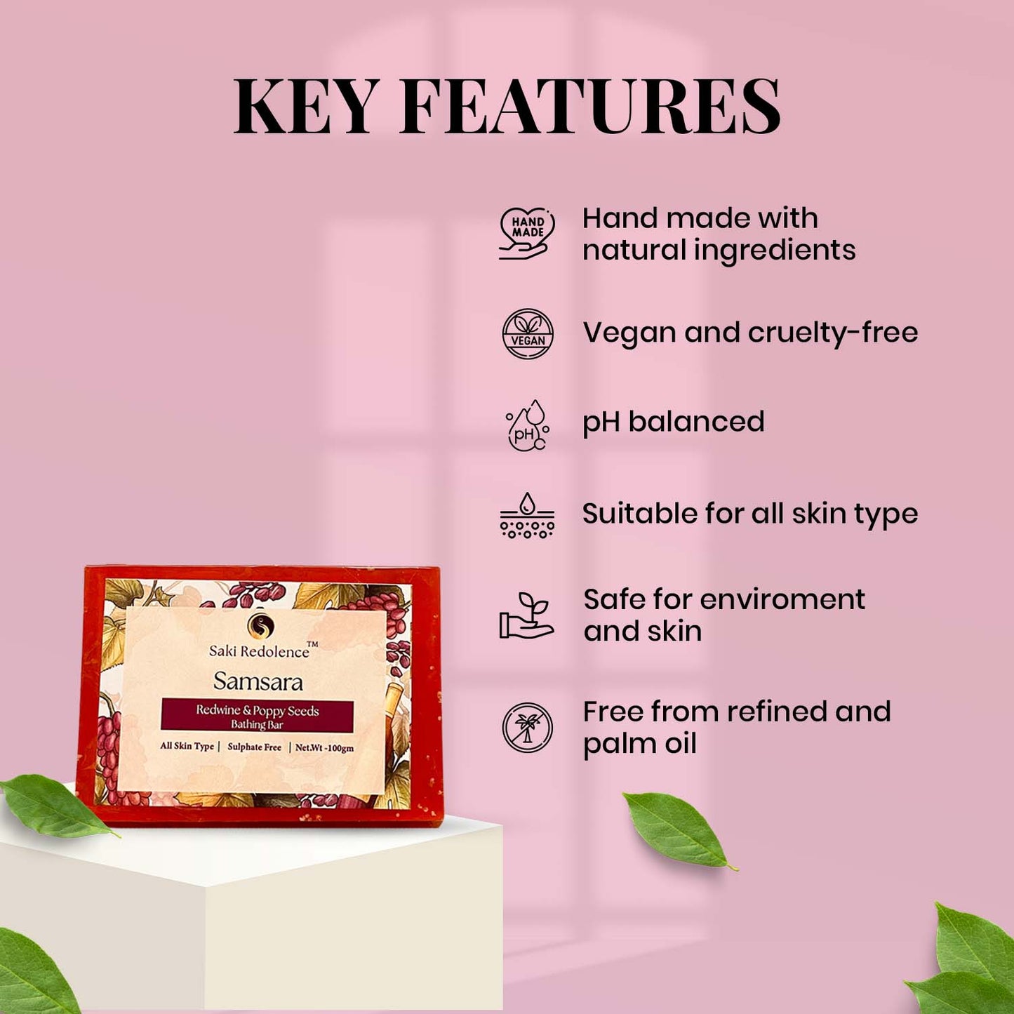 Samsara Redwine & Poppy Seeds Soap โ Antioxidant-Rich Soap with Red wine & Exfoliating Poppy Seeds(100gm)