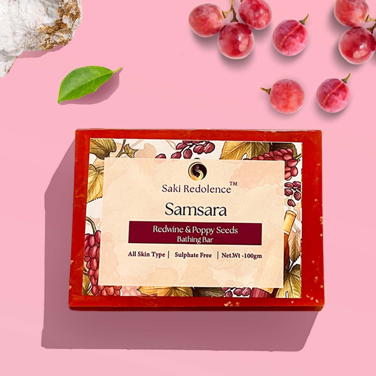 Samsara Redwine & Poppy Seeds Soap โ Antioxidant-Rich Soap with Red wine & Exfoliating Poppy Seeds(100gm)