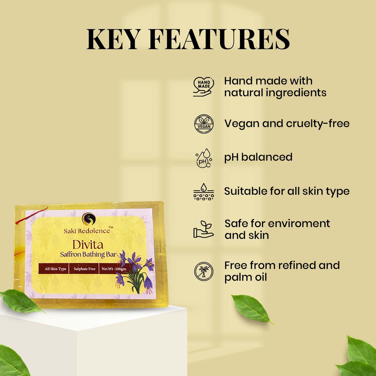 Divita Saffron Soap โ Radiance Boosting Saffron Soap for Glowing Skin (100gm)